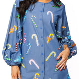 Chambray Multi Candy Cane Button Up Dress | Queen Of Sparkles