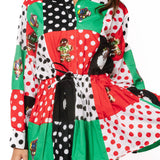 Multi Colorblock Polka Dot Christmas Icon Cotton Dress | Queen Of Sparkles