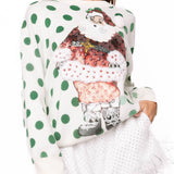 White & Green Polka Dot Sequin Santa | Queen Of Sparkles