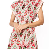 Beige, Green & Red Flower Print Christmas Sweater Dress | Queen Of Sparkles