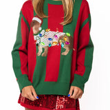 Green & Red Striped Weenie Dog With Lights Sweater | Queen Of Sparkles