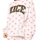 White & Red Bow 'NICE' Sweatshirt | Queen Of Sparkles