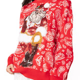 Red & White Paisley Print Cowboy Santa Sweater | Queen Of Sparkles