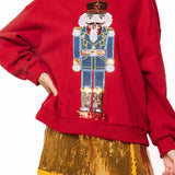 Red Nutcracker In Denim Suit Sweatshirt | Queen Of Sparkles