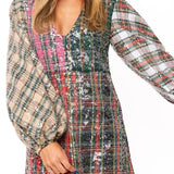Clear Sequin Multi Colorblock Plaid Dress | Queen Of Sparkles