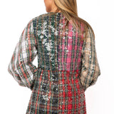 Clear Sequin Multi Colorblock Plaid Dress | Queen Of Sparkles