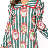 Green Striped Christmas Wallpaper Collar Cotton Dress | Queen Of Sparkles