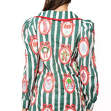 Green Striped Christmas Wallpaper Collar Cotton Dress | Queen Of Sparkles