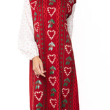 Red 3D Holly & Candy Cane Midi Dress With Polka Dot Under Shirt | Queen Of Sparkles