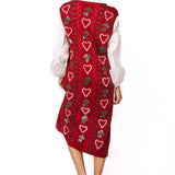 Red 3D Holly & Candy Cane Midi Dress With Polka Dot Under Shirt | Queen Of Sparkles