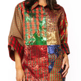 Christmas Plaid Colorblock Metallic QOS Logo Card Button Up Tunic | Queen Of Sparkles