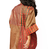 Christmas Plaid Colorblock Metallic QOS Logo Card Button Up Tunic | Queen Of Sparkles