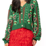 Green 3D Holly & Peppermint Cardigan | Queen Of Sparkles