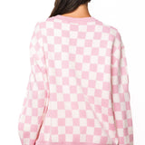 Pink & White Checkered Reindeer Sweater | Queen Of Sparkles
