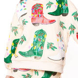 Beige Multi Christmas Cowboy Boots Sweatshirt | Queen Of Sparkles