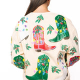 Beige Multi Christmas Cowboy Boots Sweatshirt | Queen Of Sparkles