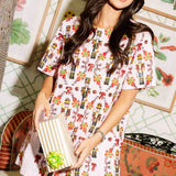 Light Pink Cotton Nutcracker & Candy Cane Short Sleeve Dress | Queen Of Sparkles