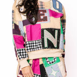 Beige Mutli Queen Patchwork Sweatshirt | Queen Of Sparkles