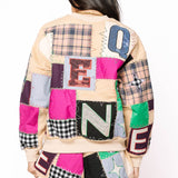 Beige Mutli Queen Patchwork Sweatshirt | Queen Of Sparkles