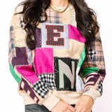 Beige Mutli Queen Patchwork Sweatshirt | Queen Of Sparkles