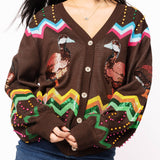 Brown Multi Zig Zag Duck Cardigan | Queen Of Sparkles