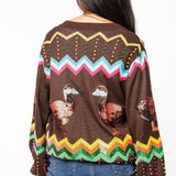 Brown Multi Zig Zag Duck Cardigan | Queen Of Sparkles