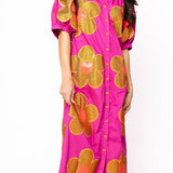 Purple, Gold & Red Oversized Flower Button Up Maxi Dress | Queen Of Sparkles