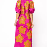 Purple, Gold & Red Oversized Flower Button Up Maxi Dress | Queen Of Sparkles