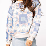 Ivory, Blue & Light Pink Patchwork Sweatshirt | Queen Of Sparkles