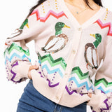 Beige Multi Zig Zag Duck Cardigan | Queen Of Sparkles