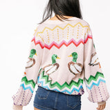 Beige Multi Zig Zag Duck Cardigan | Queen Of Sparkles