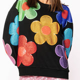 Black Multi Oversized Rhinestone Flower Sweatshirt | Queen Of Sparkles