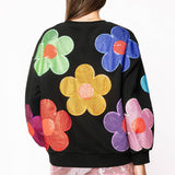 Black Multi Oversized Rhinestone Flower Sweatshirt | Queen Of Sparkles