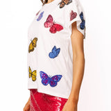 White Multi Butterfly Tee | Queen Of Sparkles