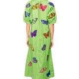 Green Multi Butterfly Button Up Cotton Midi Dress | Queen Of Sparkles