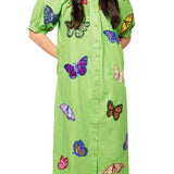 Green Multi Butterfly Button Up Cotton Midi Dress | Queen Of Sparkles