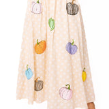 Beige & White Polka Dot Multi Pumpkin Cotton Midi Skirt | Queen Of Sparkles