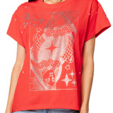 Crimson Scattered Jewel QOS Card Logo Tee | Queen Of Sparkles