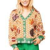 Light Brown Polka Dot Fall Football Button Up Cardigan | Queen Of Sparkles