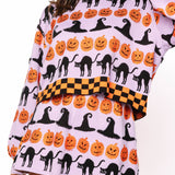 Lavender, Black & Orange Checker Trim Halloween Icon Sweater | Queen Of Sparkles