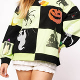 Light Green & Black Checkered Halloween Icon Sweatshirt | Queen Of Sparkles