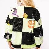 Light Green & Black Checkered Halloween Icon Sweatshirt | Queen Of Sparkles