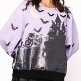 Lavender & Black Halloween House Sweatshirt | Queen Of Sparkles