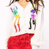 White Rainbow Skeleton Button Up Cardigan | Queen Of Sparkles