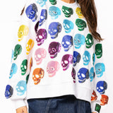 White Rainbow Skulls Sweatshirt | Queen Of Sparkles