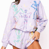 Lavender & Multi Dancing Skeleton Mock Neck Sweatshirt | Queen Of Sparkles