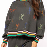 Charcoal Multi Skeleton Striped Trim Sweatshirt | Queen Of Sparkles