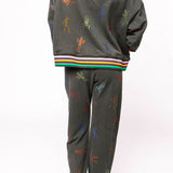 Charcoal Multi Skeleton Striped Trim Sweatshirt | Queen Of Sparkles