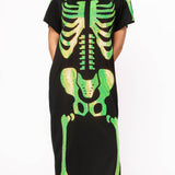 Black & Iridescent Green Skeleton Body Midi Tee Dress | Queen Of Sparkles
