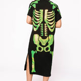 Black & Iridescent Green Skeleton Body Midi Tee Dress | Queen Of Sparkles
